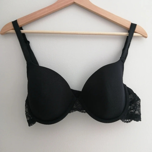 Wacoal French Garden Seamless T-shirt Bra with Lace in Black Plus Size 38C - Picture 3 of 16